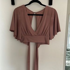 Deep V neck tie back cropped blouse, size XS (runs big)